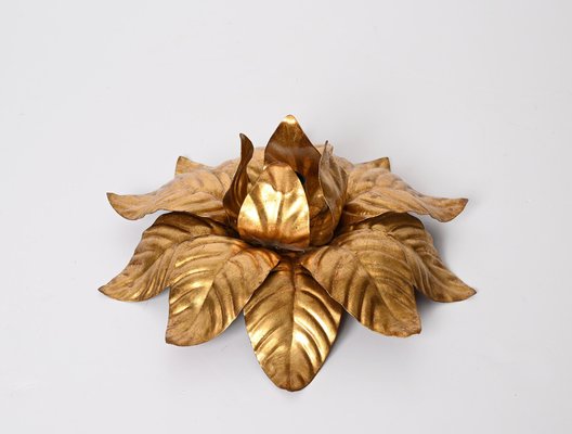 Mid-Century Italian Gilded Iron Flower Sconces, 1970s, Set of 2-JDR-1357682