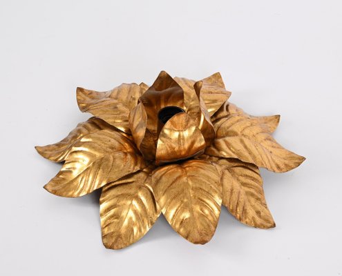 Mid-Century Italian Gilded Iron Flower Sconces, 1970s, Set of 2-JDR-1357682