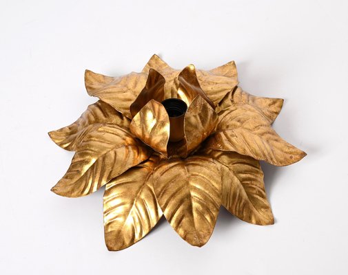 Mid-Century Italian Gilded Iron Flower Sconces, 1970s, Set of 2-JDR-1357682