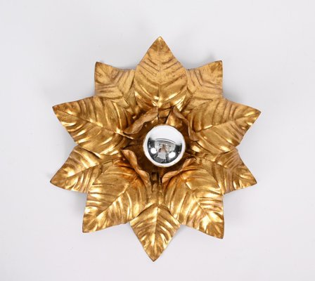 Mid-Century Italian Gilded Iron Flower Sconces, 1970s, Set of 2-JDR-1357682