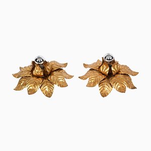 Mid-Century Italian Gilded Iron Flower Sconces, 1970s, Set of 2-JDR-1357682