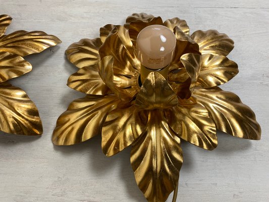 Mid-Century Italian Gilded Iron Flower Sconces from Euro Lamp Arts Firenze, 1980s, Set of 2-WZZ-1183432