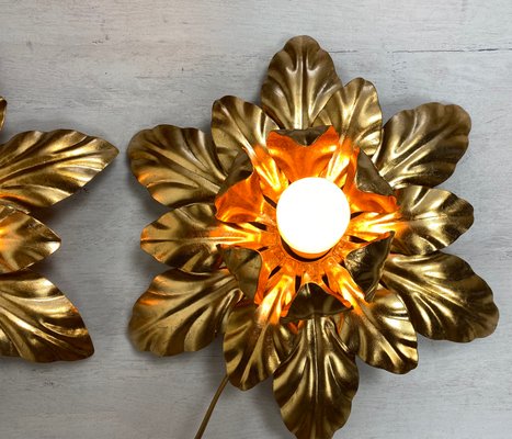 Mid-Century Italian Gilded Iron Flower Sconces from Euro Lamp Arts Firenze, 1980s, Set of 2-WZZ-1183432