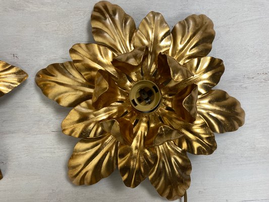 Mid-Century Italian Gilded Iron Flower Sconces from Euro Lamp Arts Firenze, 1980s, Set of 2-WZZ-1183432