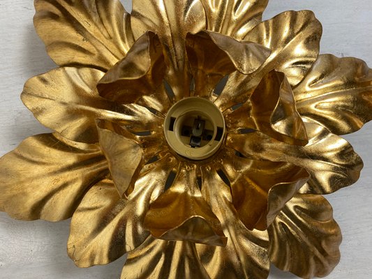 Mid-Century Italian Gilded Iron Flower Sconces from Euro Lamp Arts Firenze, 1980s, Set of 2-WZZ-1183432