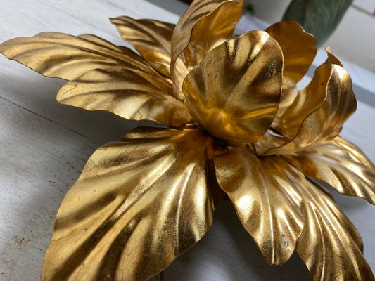 Mid-Century Italian Gilded Iron Flower Sconces from Euro Lamp Arts Firenze, 1980s, Set of 2-WZZ-1183432