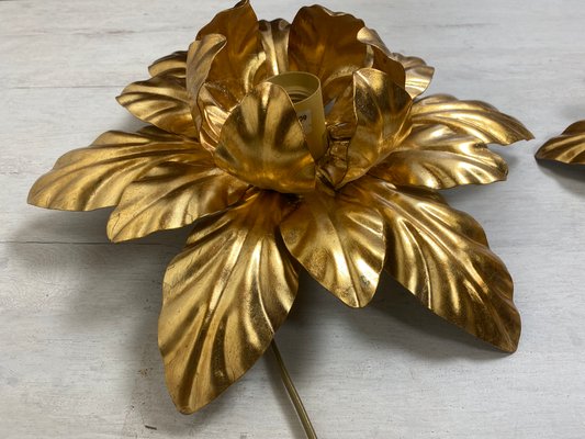 Mid-Century Italian Gilded Iron Flower Sconces from Euro Lamp Arts Firenze, 1980s, Set of 2-WZZ-1183432