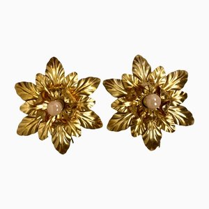 Mid-Century Italian Gilded Iron Flower Sconces from Euro Lamp Arts Firenze, 1980s, Set of 2-WZZ-1183432