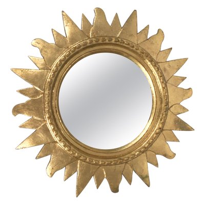 Mid-Century Italian Gilded Plastic Round Sunburst Wall Mirror, 1970s-JDR-1126161