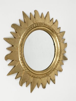 Mid-Century Italian Gilded Plastic Round Sunburst Wall Mirror, 1970s-JDR-1126161