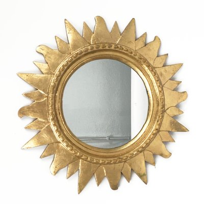 Mid-Century Italian Gilded Plastic Round Sunburst Wall Mirror, 1970s-JDR-1126161