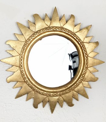 Mid-Century Italian Gilded Plastic Round Sunburst Wall Mirror, 1970s-JDR-1126161