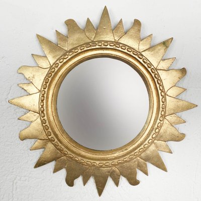 Mid-Century Italian Gilded Plastic Round Sunburst Wall Mirror, 1970s-JDR-1126161