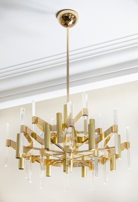 Mid-Century Italian Gilt Brass or Clear Glass Chandelier by Sciolari, 1970-ZVH-1177306