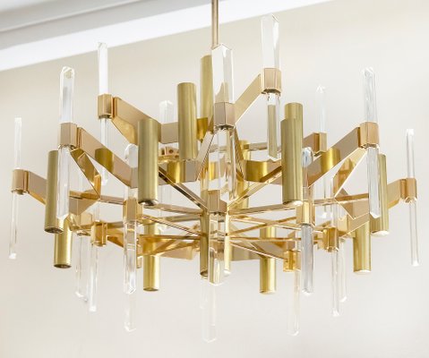 Mid-Century Italian Gilt Brass or Clear Glass Chandelier by Sciolari, 1970-ZVH-1177306