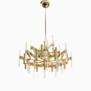 Mid-Century Italian Gilt Brass or Clear Glass Chandelier by Sciolari, 1970-ZVH-1177306