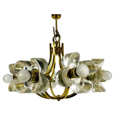 Mid-Century Italian Glass and Brass 8-Arm Chandelier Attributed to Mazzega, 1960s-PUK-713103