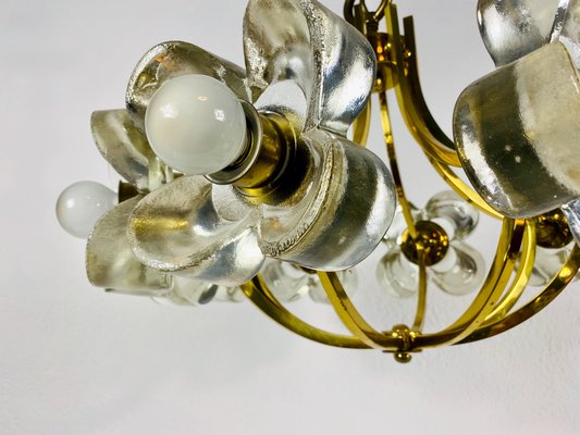 Mid-Century Italian Glass and Brass 8-Arm Chandelier Attributed to Mazzega, 1960s-PUK-713103