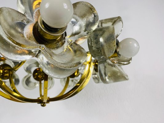 Mid-Century Italian Glass and Brass 8-Arm Chandelier Attributed to Mazzega, 1960s-PUK-713103