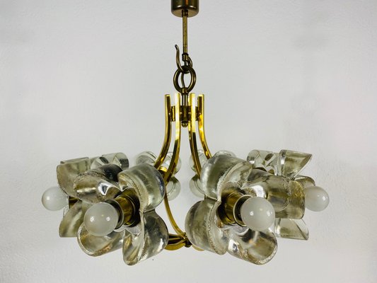 Mid-Century Italian Glass and Brass 8-Arm Chandelier Attributed to Mazzega, 1960s-PUK-713103