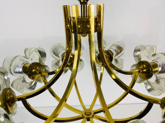 Mid-Century Italian Glass and Brass 8-Arm Chandelier Attributed to Mazzega, 1960s-PUK-713103