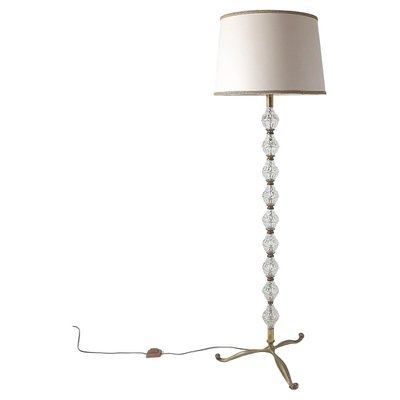 Mid-Century Italian Glass and Brass Floor Lamp-FO-1155242