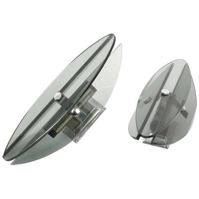 Mid-Century Italian Glass and Chrome Elliptical Sconces from Veca, 1960s, Set of 2-JDR-1126131