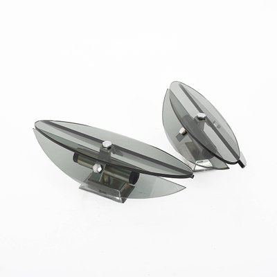 Mid-Century Italian Glass and Chrome Elliptical Sconces from Veca, 1960s, Set of 2-JDR-1126131