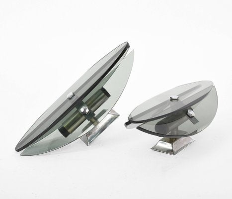 Mid-Century Italian Glass and Chrome Elliptical Sconces from Veca, 1960s, Set of 2-JDR-1126131