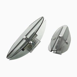 Mid-Century Italian Glass and Chrome Elliptical Sconces from Veca, 1960s, Set of 2-JDR-1126131