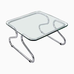 Mid-Century Italian Glass and Steel Coffee Table, 1970s-GDD-1096541