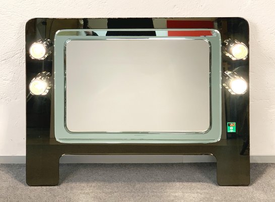 Mid-Century Italian Glass & Chrome Illuminated Wall Mirror from ISA, 1970s-JDR-1126022