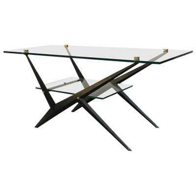 Mid-Century Italian Glass, Iron and Brass Coffee Table by Angelo Ostuni, 1950s-GDD-1096634