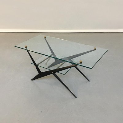 Mid-Century Italian Glass, Iron and Brass Coffee Table by Angelo Ostuni, 1950s-GDD-1096634