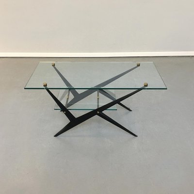 Mid-Century Italian Glass, Iron and Brass Coffee Table by Angelo Ostuni, 1950s-GDD-1096634