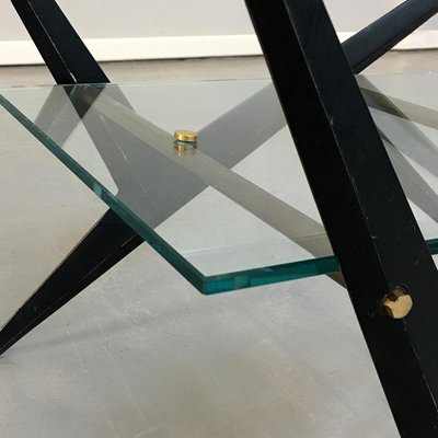 Mid-Century Italian Glass, Iron and Brass Coffee Table by Angelo Ostuni, 1950s-GDD-1096634