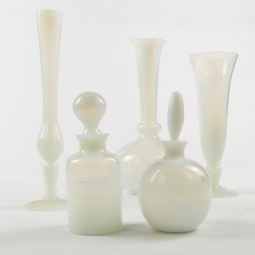 Mid-Century Italian Glass Toilet Set by Stelvia for Empoli, 1950s, Set of 5