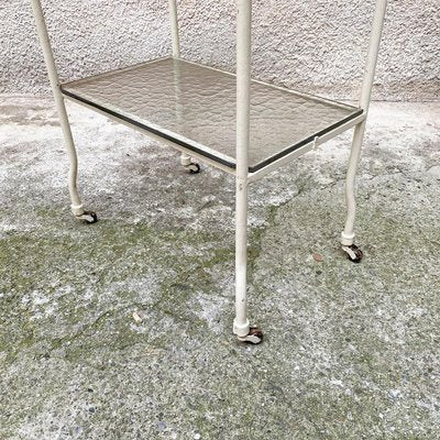 Mid-Century Italian Glass & White Metal Laboratory Trolley on Wheels, 1940s-GDD-1180006