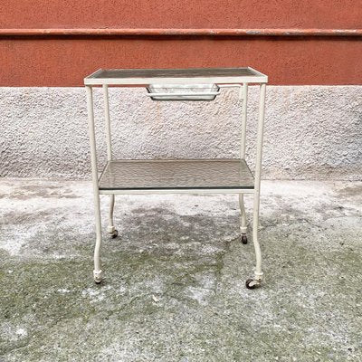 Mid-Century Italian Glass & White Metal Laboratory Trolley on Wheels, 1940s-GDD-1180006