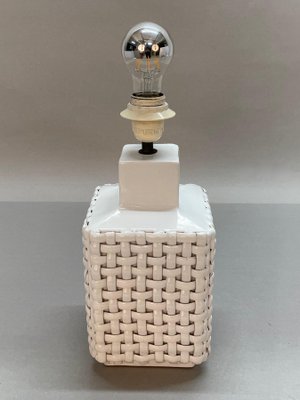 Mid-Century Italian Glazed White Ceramic Table Lamp by Tommaso Barbi, 1970s-JDR-1125391