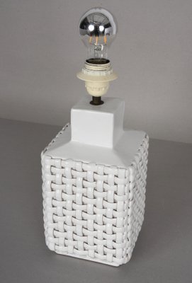 Mid-Century Italian Glazed White Ceramic Table Lamp by Tommaso Barbi, 1970s-JDR-1125391