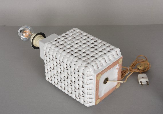 Mid-Century Italian Glazed White Ceramic Table Lamp by Tommaso Barbi, 1970s-JDR-1125391