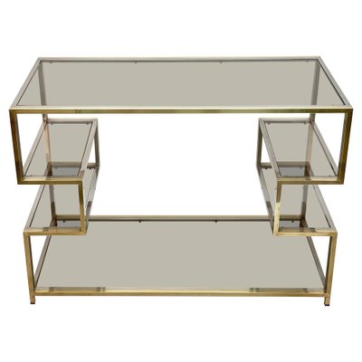 Mid-Century Italian Gold Brass and Glass Console Table, 1970s-JDR-1165978