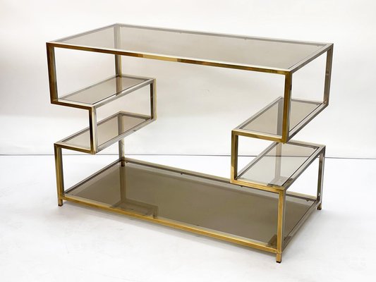 Mid-Century Italian Gold Brass and Glass Console Table, 1970s-JDR-1165978