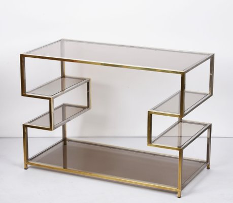 Mid-Century Italian Gold Brass and Glass Console Table, 1970s-JDR-1165978