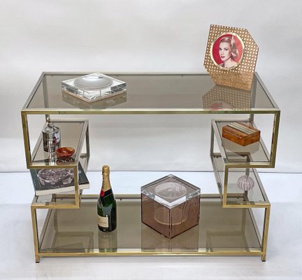 Mid-Century Italian Gold Brass and Glass Console Table, 1970s-JDR-1165978