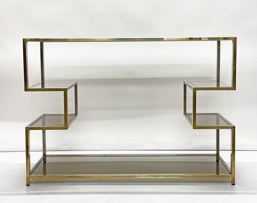 Mid-Century Italian Gold Brass and Glass Console Table, 1970s-JDR-1165978