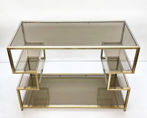 Mid-Century Italian Gold Brass and Glass Console Table, 1970s-JDR-1165978