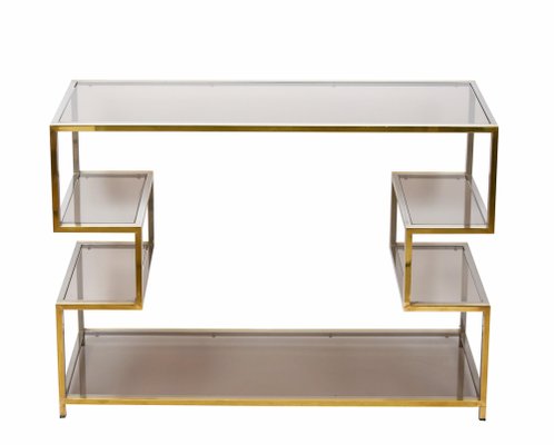 Mid-Century Italian Gold Brass and Glass Console Table, 1970s-JDR-1165978