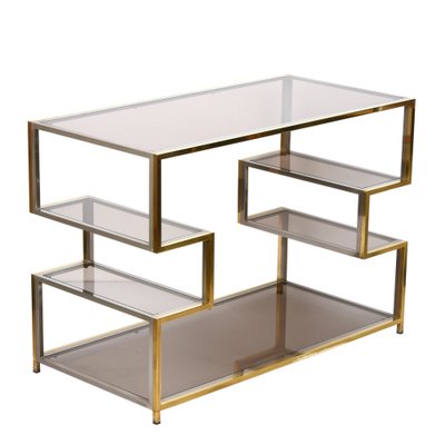 Mid-Century Italian Gold Brass and Glass Console Table, 1970s-JDR-1165978